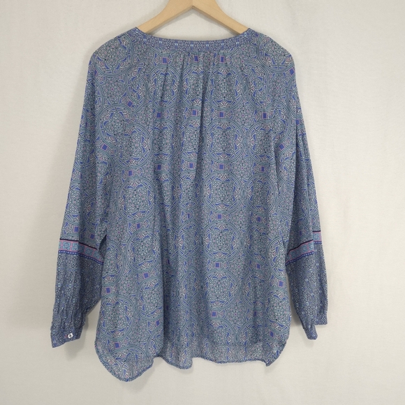 Talbots Women's Medallion Print Cotton Popover Top - Picture 5 of 9